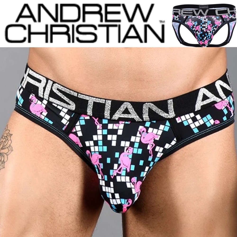 Andrew Christian jock brief Disco Flamingo NWT M